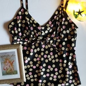 J. Crew silk dot pink gold black tie top S